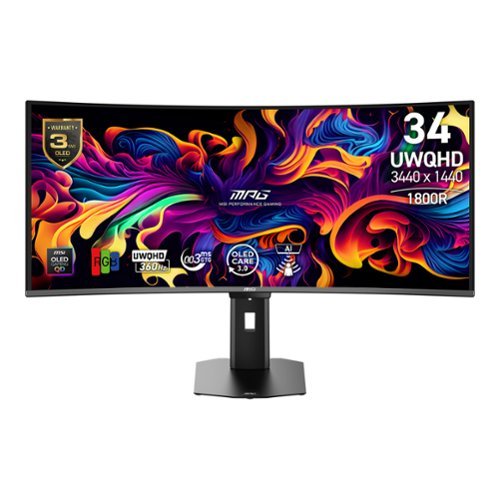 MSI - MPG341CQRQDOLEDX36 34" Curved QD-OLED UWQHD 360Hz 0.03ms Gaming Monitor with DisplayHDR 500 (DisplayPort, HDMI) - Black-Front_Standard 