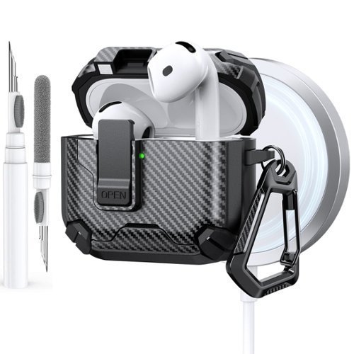 Dteck - Case for Apple AirPods 4th Gen with Magnetic Lock,Compatible with Mag Safe,Carbon Fiber Texture Cover with Carabiner - Black-Front_Standard 