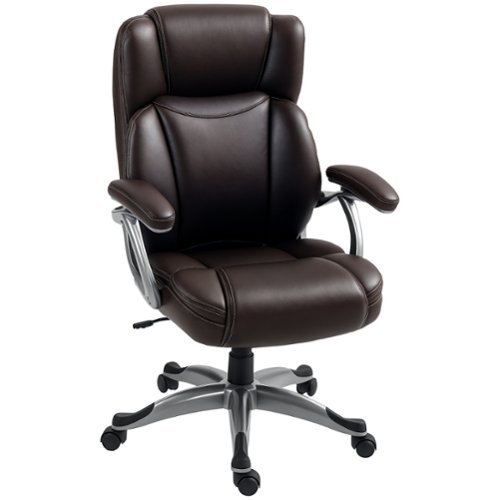 Homcom - Leather High Back Office Chair - Brown-Front_Standard 