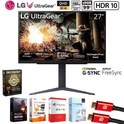 LG - 27" UltraGear QHD 180Hz 1ms IPS Gaming Monitor + 26 Month Extended Warranty Protection Bundle - Black-Front_Standard 