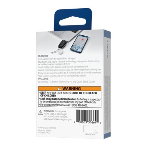 Insignia™ Locator Tag for iOS, iPadOS, and macOS with Apple Find My App (4-Pack) - White BUY IN DUBAI