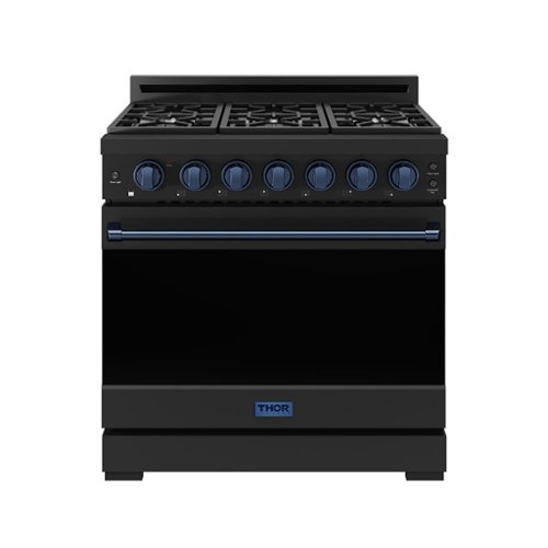 Gordon Ramsay Series by Thor Kitchen 6.0 Cu. Ft Freestanding Gas Range with Navy Blue Hardware - Black