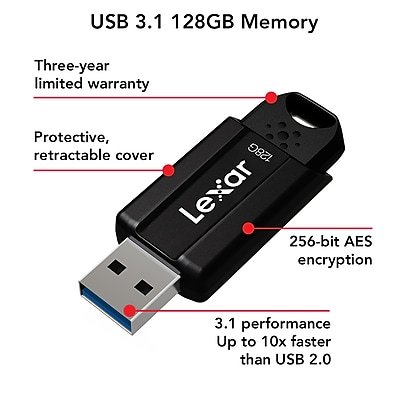 Lexar JumpDrive S80 128GB USB 3.1 Type A Flash Drive Black LJDS80