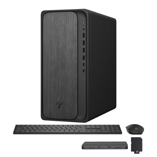 HP - OmniDesk Desktop,AMD Ryzen 7 8700G,AMD Radeon 780M,64GB RAM,2TB SSD+1TB Dock Set,Keyboard&Mouse,Win 11 - Black-Front_Standard 