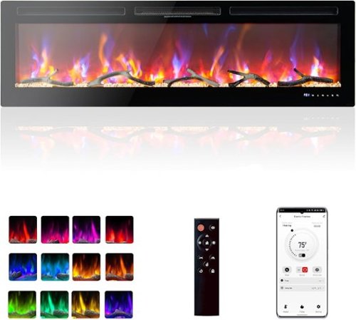 GARVEE - 60 Inch Electric Fireplace Recessed Wall Mounted 750/1500w Heater WiFi Alexa Compatible-Front_Standard 