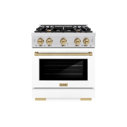 ZLINE - Autograph 30 in. Select Dual Fuel Satin Steel Range w/ White & Bronze Accents (HDRSZ-WM-30-CB) - White Matte-Front_Standard 