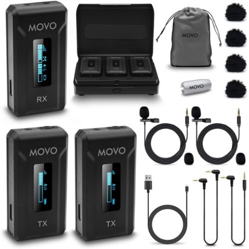 MOVO - WMX-2-DUO Dual Wireless Lavalier Microphone System with Charging Case for Cameras-Front_Standard 