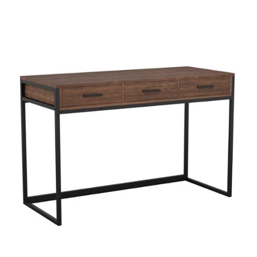 Martha Stewart - Ollie Walnut 3 Drawer Home Office Desk - Walnut Top/Oil Rubbed Bronze Frame-Front_Standard 