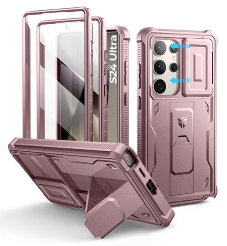 dexnor - for Samsung Galaxy S24 Ultra Case with Built-in Slide Camera Cover & Screen Protector & Kickstand - Peony Pink-Front_Standard 