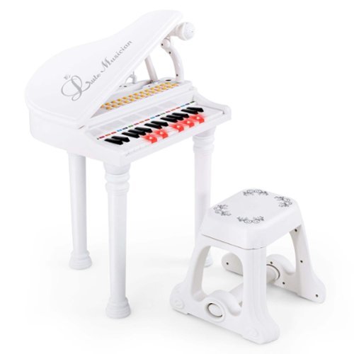 Costway 31 Keys Kids Piano Keyboard Toy Toddler Musical Instrument with Stool & Microphone White - White