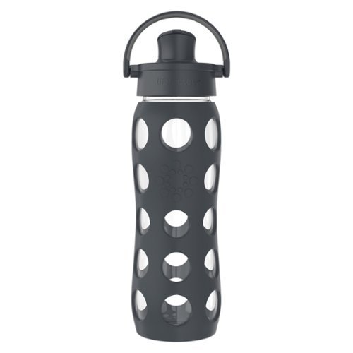 Lifefactory - 22-Oz Glass Water Bottle Active Flip Cap, Protective Silicone Sleeve - Carbon-Front_Standard 