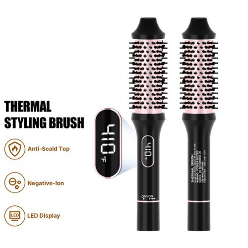 NICEBAY - Heated Round Brush, Thermal Styling Brush, Thermal Brush, Electric Curling Brush With 6 Temp Settings - Black and rose golden-Front_Standard 