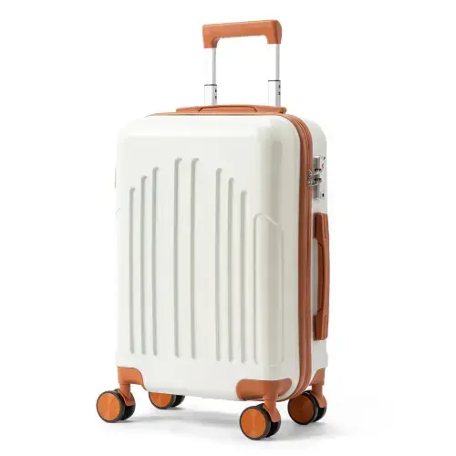 Front. Winado - 20" Airline Approved Small Trolley Case ABS Hardside Suitcase with Double Spinner Wheels & TSA Lock for Travel Business - White & Brown.