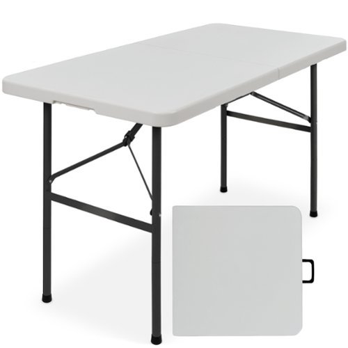 Best Choice Products - Portable Folding Plastic Dining Table w/ Handle, Lock - 4ft - Light Gray-Front_Standard 