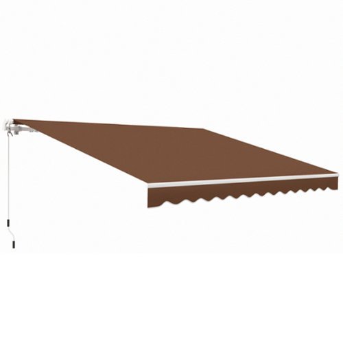 Outsunny - 12' x 10' Retractable Awning Patio Awnings Sun Shade Shelter with Manual Crank Handle, 280g/m² UV - Coffee-Front_Standard 