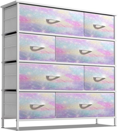 Sorbus - Dresser with 8 Drawers - Storage Chest Organizer with Steel Frame, Wood Top, Handles, Fabric Bins - Rainbow sparkle-Front_Standard 