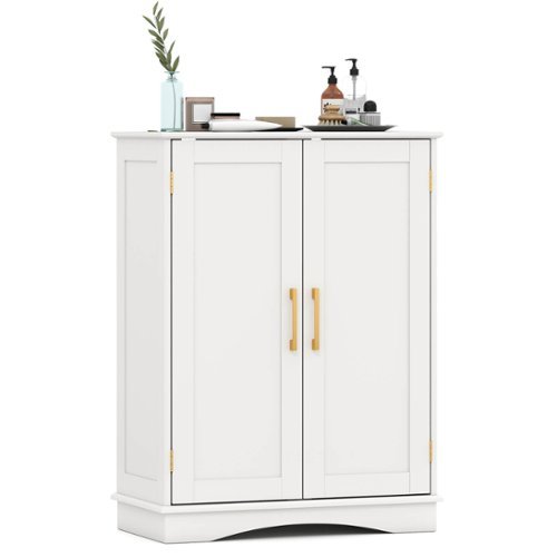 Costway - Floor Storage Cabinet Modern Storage Organizer with Adjustable Shelves &2 Doors - White-Front_Standard 