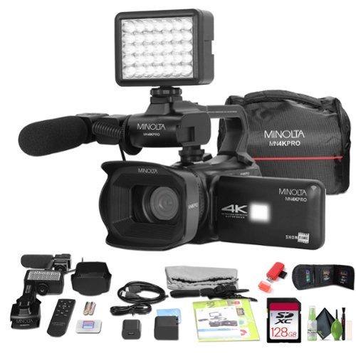 Minolta - MN4KPRO UHD 4K60 Camcorder Kit, 128GB SDHC/SDXC UHS-I Card Memory Card - Black-Front_Standard 