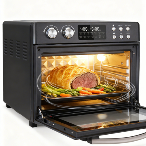 Beelicious - 28QT Air Fryer Toaster Oven Combo, Large 12-in-1 Convection Countertop Oven with Next-Gen HeatWave Convection - Black-Front_Standard 