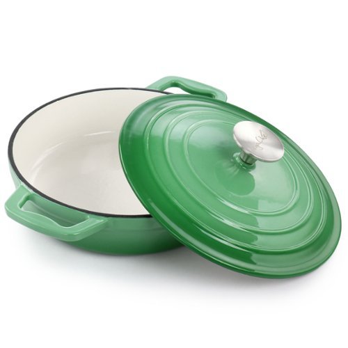MegaChef - 2 Quart Round Enameled Cast Iron Braiser Pan - Green-Front_Standard 
