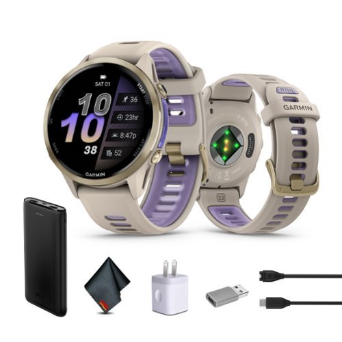 Bundle - Garmin - Forerunner 970 Running Smartwatch, Soft Gold Titanium and French Gray/Translucent Indigo Band - Gray - (2025)-Front_Standard 