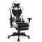 Costway - Massage Gaming Chair Reclining Office Chair with Footrest - White + Black-Front_Standard