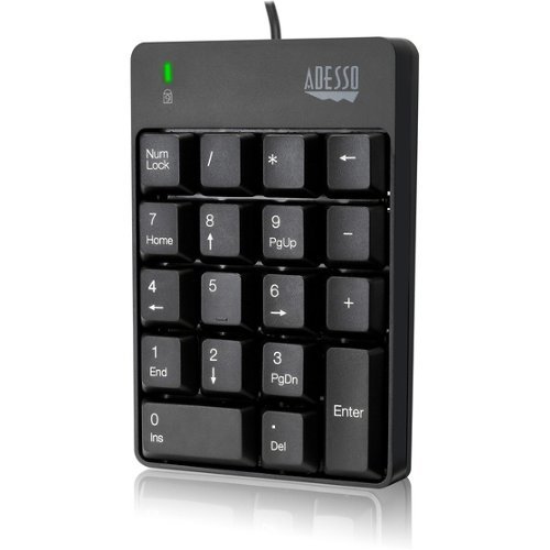 Adesso - USB 18-Key Numeric Keypad - Cable Connectivity - USB Interface - 18 Key(s) - Windows 10, Windows 8, Windows 7 - Black-Front_Standard 