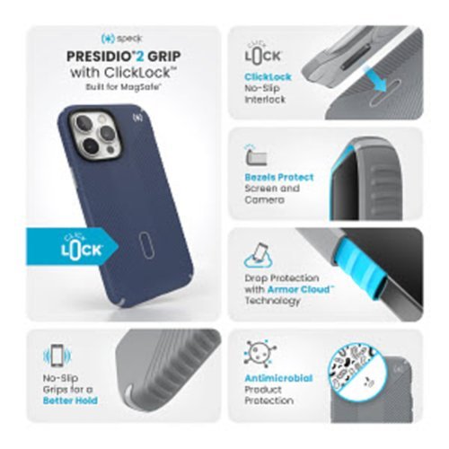 Speck Presidio Perfect Clear ClickLock Case with MagSafe for Apple iPhone 16 Pro Max - Costal Blue HOW TO BUY