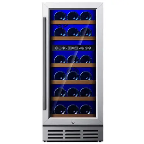 Front. SIMZLIFE - 15 Inch Dual Zone Wine Fridge, Low-Noise Compressor, Digital Temperature Control, Double-Layer Glass Door (30 Bottles) - Silver.