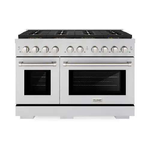 Front. ZLINE - ZLINE 48 in. Paramount Gas Range with 8 Burner DuoPro Cooktop and Dual Ovens (PSGR48) - Stainless Steel.