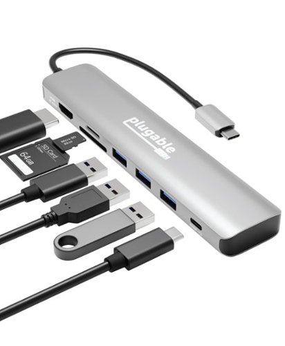 Plugable - 7-in-1 USB C Hub Multiport Adapter, 100W Charging - Silver-Front_Standard 