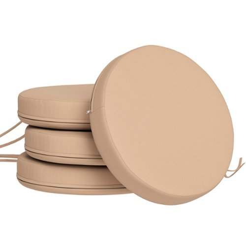 Outsunny - Chair Cushions Set of 4 Round Seat Cushions for Dining Bistro Chairs Machine Washable - Khaki-Front_Standard 