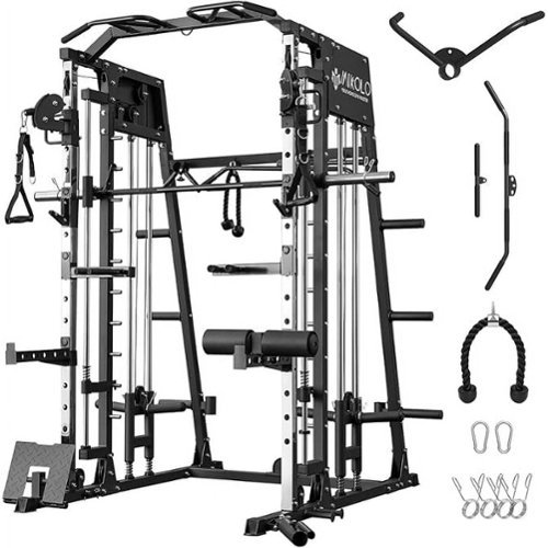 Mikolo - Smith Machine, 2200lbs Power Rack Cage with with Cable Crossover, Total Body Strength Training Cage - Black-Front_Standard 