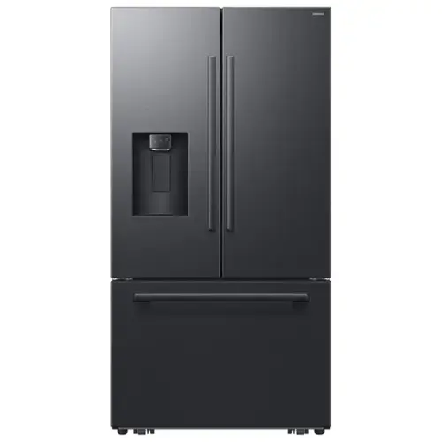 Front. Samsung - Bespoke AI 29 cu. ft. 3-Door French Door Refrigerator with Zero Clearance Fit & Sphere Ice - Matte Black Steel.