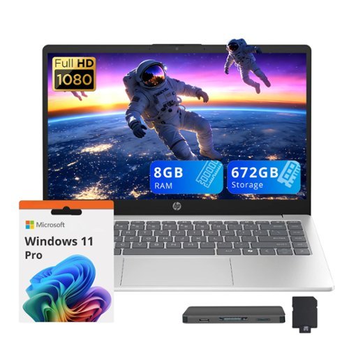 HP - 14" FHD Laptop,Intel Core i5-1334U,8GB RAM,512GB SSD+160GB Dock Set,Intel Iris Xe Graphics,Copilot,Win 11 Pro - Silver-Front_Standard 