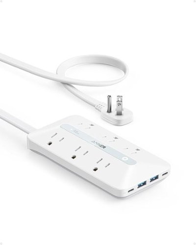 Anker - 300J Flat Plug 10-in-1 Ultra Thin Power Strip - White-Front_Standard 