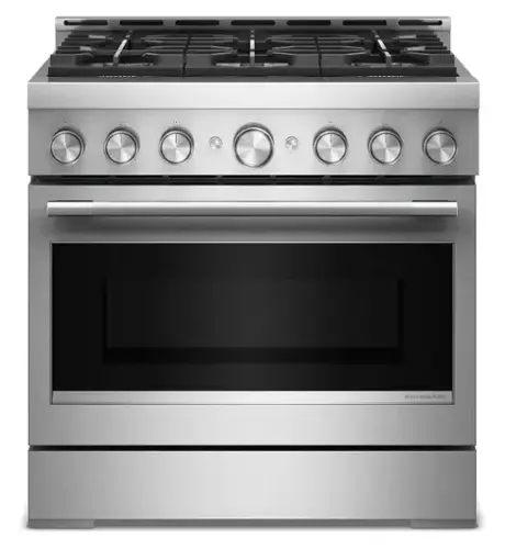 Front. KitchenAid - 5.1 Cu. Ft Commercial Gas Range with No Preheat Air Fry Mode and 6 Burner - Stainless Steel.
