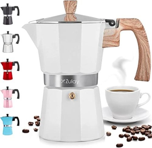 Zulay Kitchen - Stovetop Espresso Maker - Moka Pot 6 Espresso Cups - White-Front_Standard 