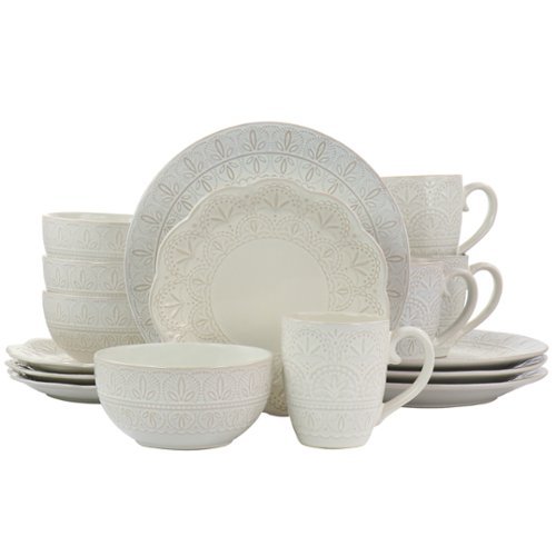 Elama - Lace 16 Piece Luxurious Stoneware Dinnerware with Complete Setting for 4 - White-Front_Standard 