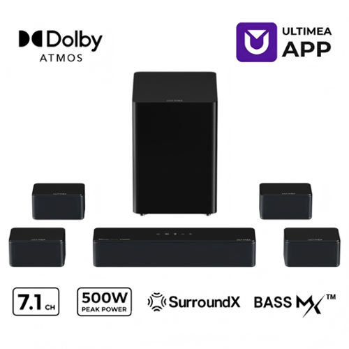 Ultimea - Poseidon D80 Boom 7.1 Channel Sound bar with Dolby Atmos, Surround sound system for tv, 500W - Black-Front_Standard 