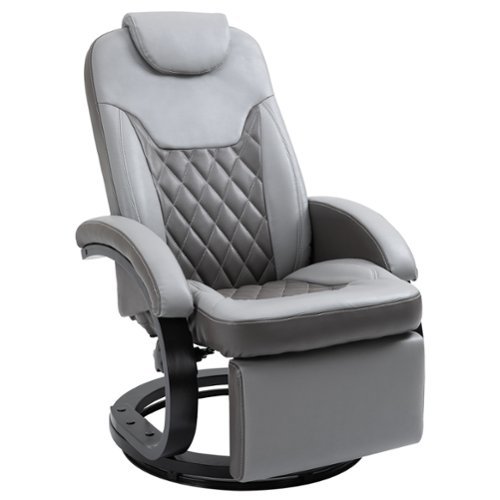 Homcom - Faux Leather Manual Recliner, Adjustable Swivel Lounge Chair, Armchair with Footrest and Round Base for Living Room - Gray-Front_Standard 