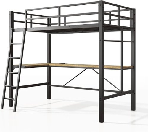 Decksplore - Loft Bed Twin Size with L-Shaped Desk, Heavy Duty Metal Twin Loft Bed - Black-Front_Standard 