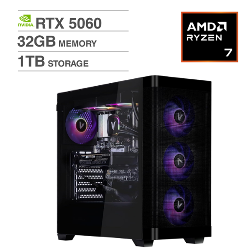 Velztorm - Pilum Pre-Built Gaming Desktop PC (AMD Ryzen 7 5700X, GeForce RTX 5060, 32GB Memory, 1TB SSD, Liquid Cool, Windows 11) - Black-Front_Standard 