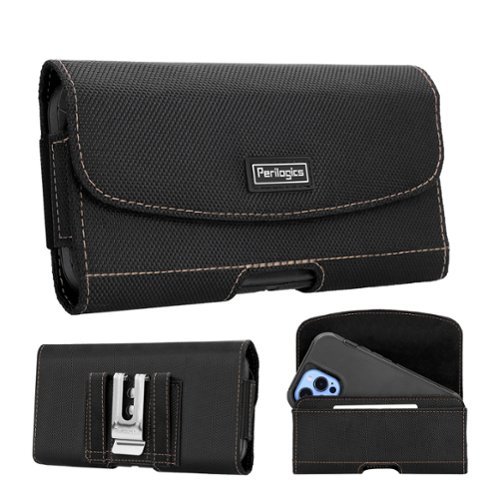 Perilogics - Universal Phone Holster – Durable Nylon Belt Clip Pouch with Magnetic Closure for Large Smartphones with Rugged Case - Black-Front_Standard 