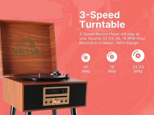 Victor Audio Victor Newbury 8 in 1 Wood Music Center Mahogany VWRP