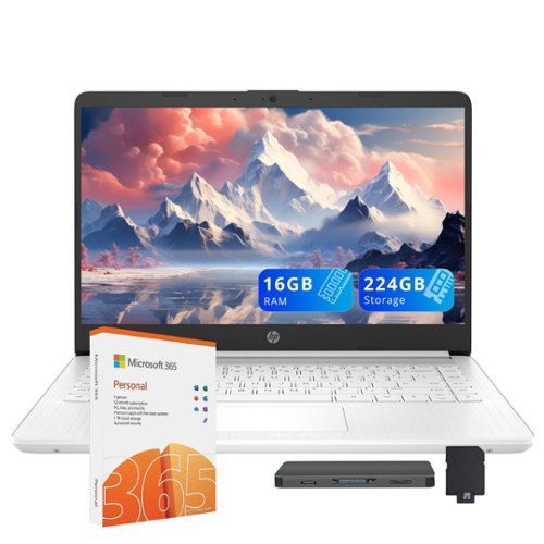 HP - Stream 14" HD Laptop, Intel Celeron N4120, 16GB RAM, 64GB eMMC, Win 11 S,160GB Docking Station - White-Front_Standard 