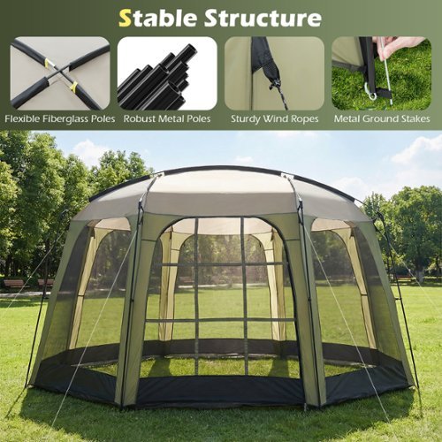 Gymax 12.5 FT X 11.7 FT Mesh Screen Tent w/Zippered Door