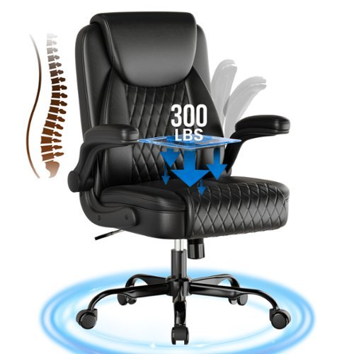 GTPlayer - Office Chair Ergonomic Home Office Desk Chairs Small Leather Executive Office Chairs with Flip-up Arms Height Adjustable - Black-Front_Standard 