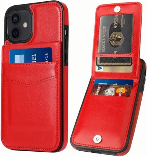 Entronix - Slim Leather Wallet Case for iPhone 12 Mini with 6 Card Slots - Red-Front_Standard 