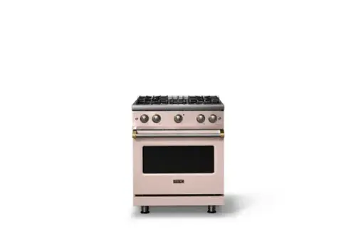 Front. Viking - 30 in. Wide Pro 5 Series 4.0 Cu. Ft. Freestanding Sealed 4 Burner Gas Convection Range - Blush/Brushed Brass - Blush.